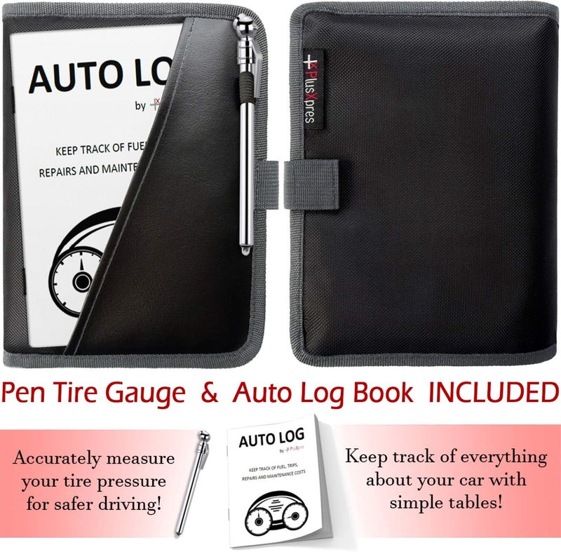 PlusXpres Glove Box Compartment Organizer - Car Document Holder - Owner Manual Case Pouch - Vehicle Storage Wallet for Registration & Insurance Card - Premium Auto Paperwork Holder - Log Book included - Gray - Image 2